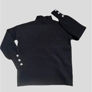 Tahari mock turtleneck black sweater rhinestone flower cuff embellishmen…